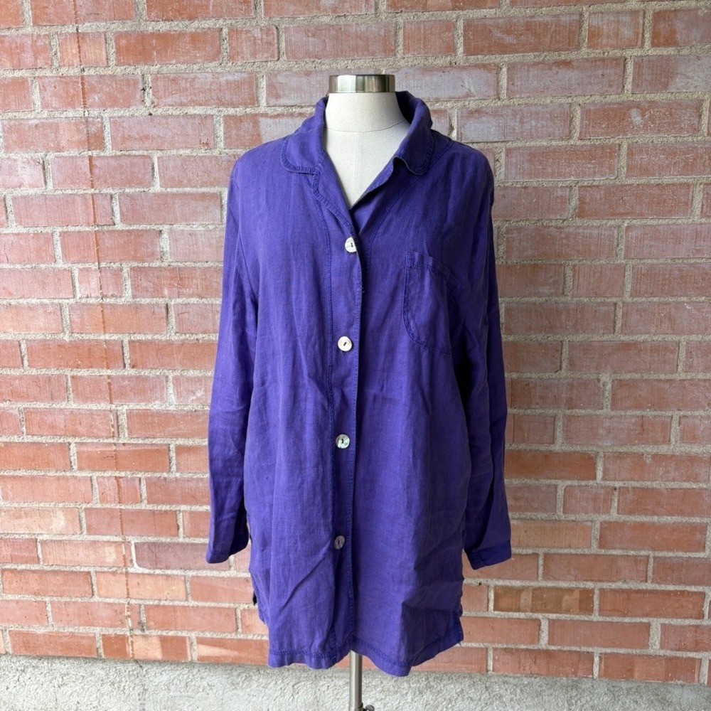 Vintage Heaven Linen‎ Button Up Lightweight Jacket Top Women's L Purple